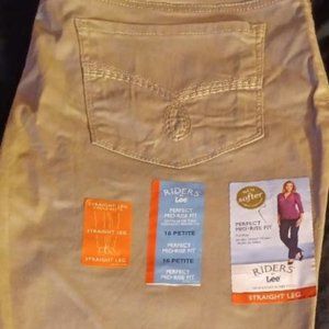NEW Riders by Lee Mid Rise Straight Leg Khaki Pants (Never Worn)